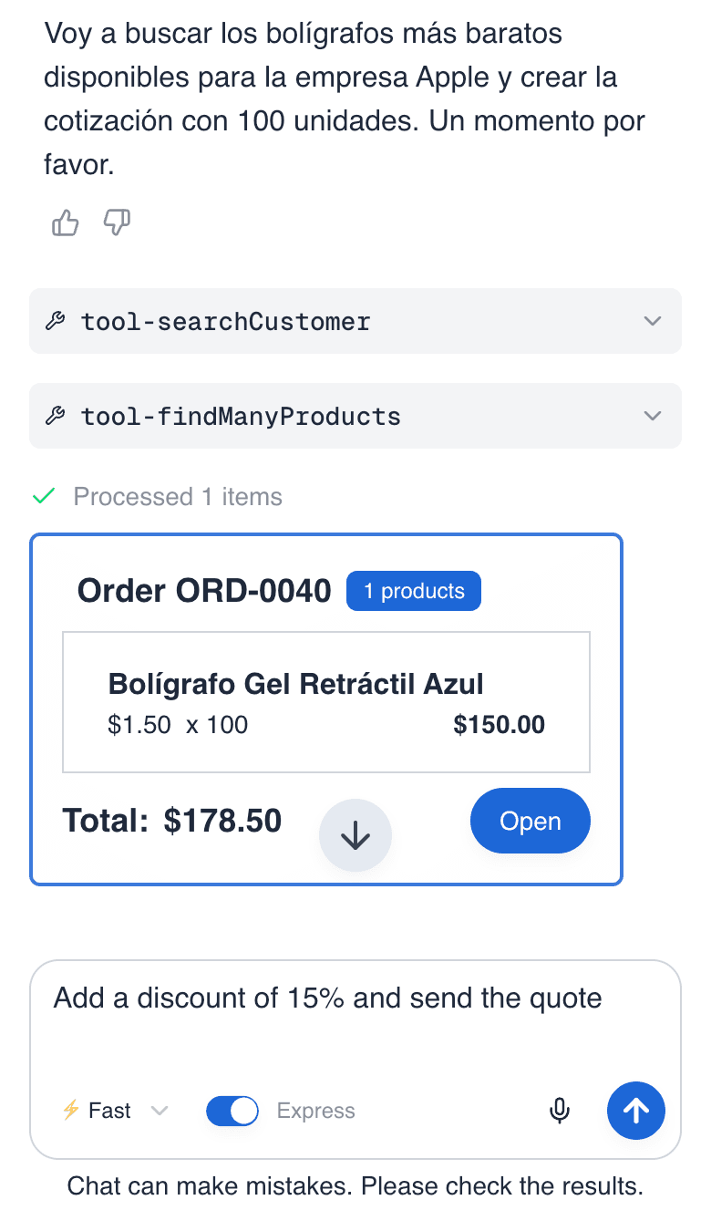 Chat interface highlighting the AI sales copilot