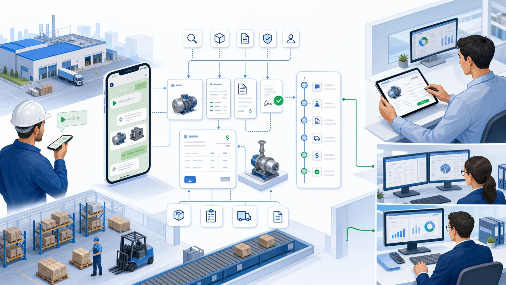 B2B WhatsApp channel connected to quotes, orders, documents, and customer context